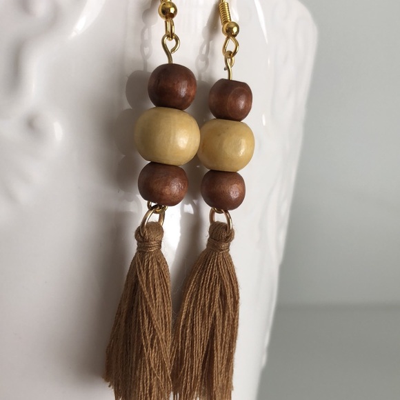 New Wooden Beads Fringe Natural Casual Boho Handmade Dangling Earrings Macrame - Picture 2 of 6